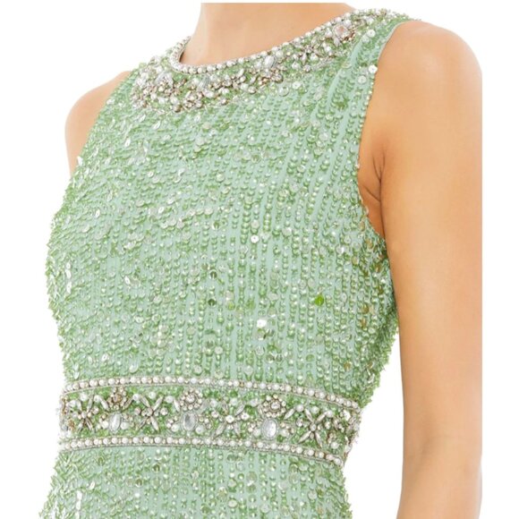 MAC DUGGAL 10839 SEQUINED SLEEVELESS EMBELLISHED NECKLINE MINT GOWN sz 14 - Picture 2 of 3